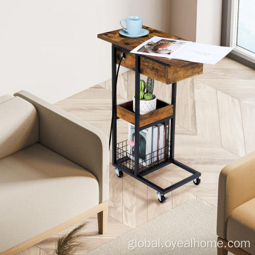 Floating Shelves Sofa Table with Storage Basket Rolling Casters Manufactory